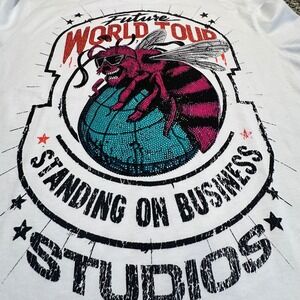 NWT Heads or Tails Mens White Rhinestone Bee Future World Tour Graphic T-Shirt L